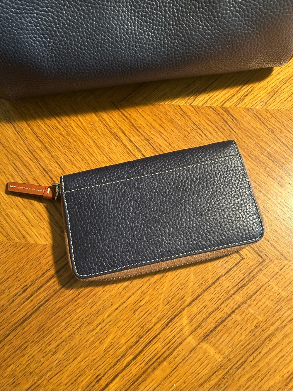 Dooney & Bourke Midnight Navy and Brown Leather Duffel Bag with Wallet - Picture 12 of 15